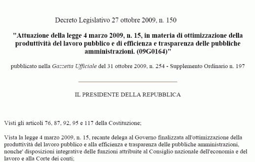 Decreto legislativo 150 del 27 ottobre 2009