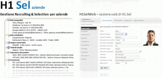 Recruiting & Selection candidati con H1 Hrms gestione del personale in azienda. Immagine della sezione recruiting & selection area risorse umane di h1 hrms